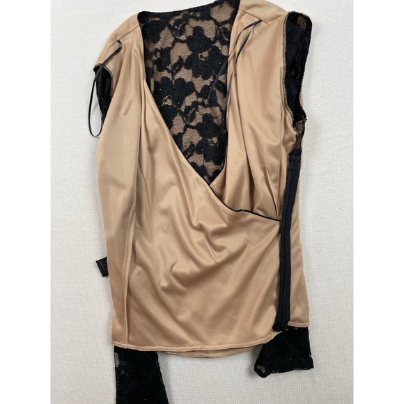 JS BOUTIQUE Lace Overlay Blouse M Sequins Faux-Wrap Mesh Top Evening Romantic - Picture 12 of 14